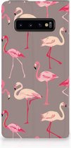 Geschikt voor Samsung Galaxy S10 Plus Uniek Standcase Hoesje Flamingo