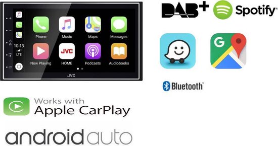 Navigatie met Carplay en Android auto + DAB JVC Kenwood KW-M745DBT voor Ford Focus, Ford C-Max , S-max, transit, Fiesta - JVC