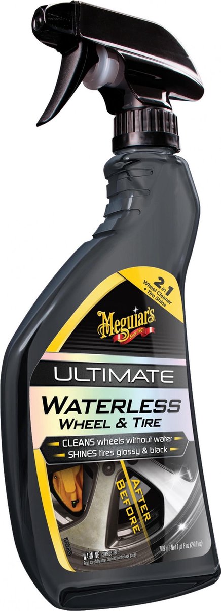 Meguiar's Ultimate Waterless Wheel & Tyre - Velgenreiniger - 710ml - 2-in-1 schoonmaakmiddel voor velgen & banden - Auto wassen
