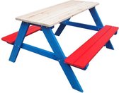 Picknicktafel, picknickbank kinderen, grenen hout, rood, wit, blauw