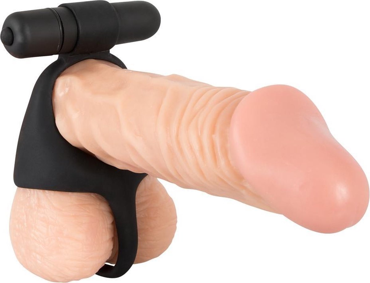 Goedkoopste Black Velvets – Penis Ring met Scrotum Spreider en Mini Vibrator voor Clitoris Stimulatie tijdens Liefdesspel – Zwart