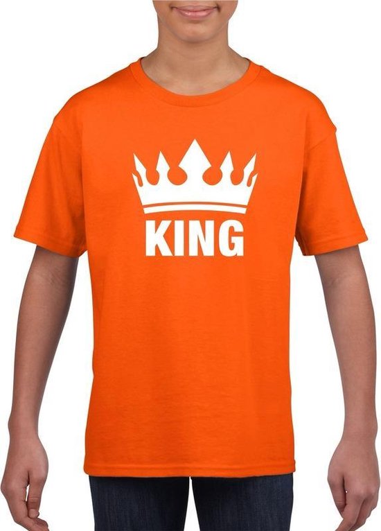 Oranje Koningsdag King shirt met kroon jongens 134/140 - Bellatio Decorations
