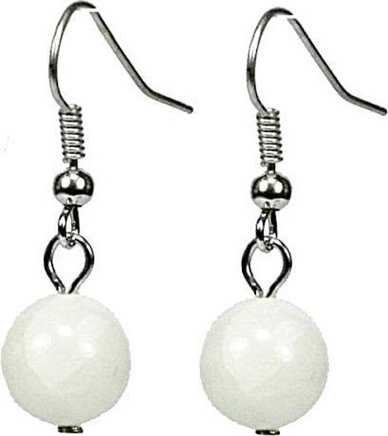 Edelstenen oorbellen Dangling White Ball - oorhanger - sterling zilver (925) - wit