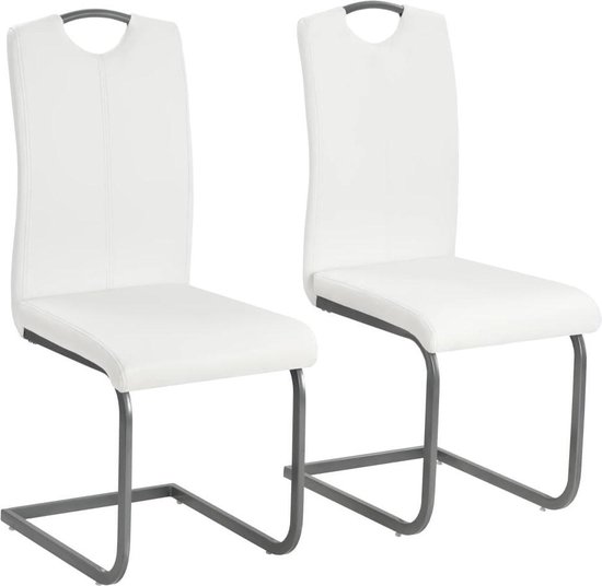 In detail fabriek borduurwerk Eettafel stoelen Wit Kunstleer 2 STUKS / Eetkamer stoelen / Extra stoelen  voor... | bol.com