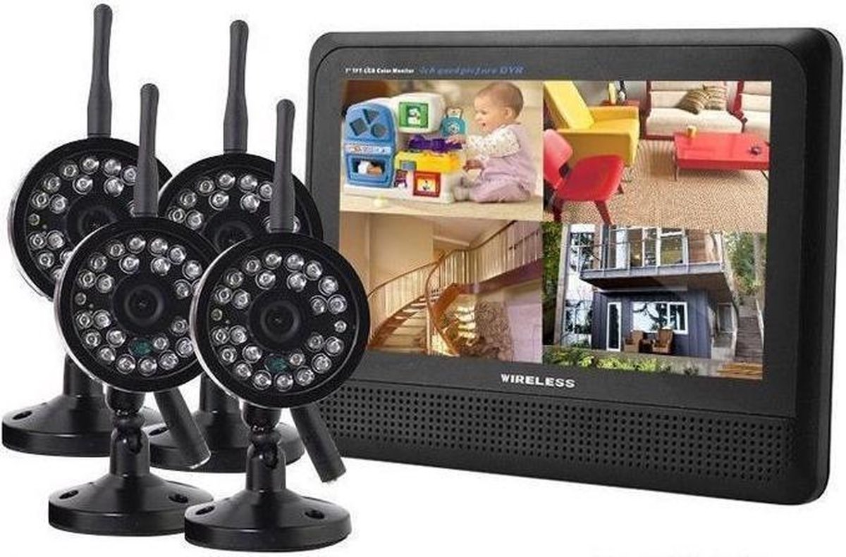 Wireless Beveiligingscamera set met 4 Cameras Draadloos met Scherm