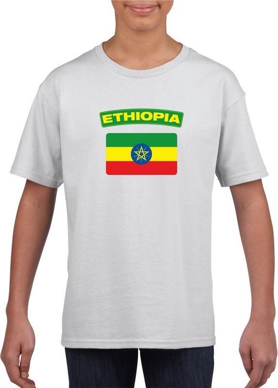 Ethiopie t-shirt met Ethiopische vlag wit kinderen 158/164