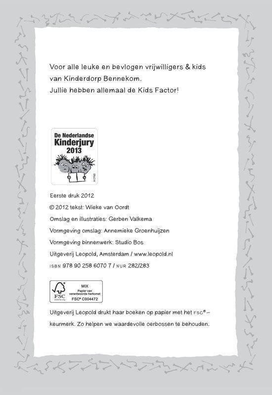 Pagina met informatie over de Nederlandse Kinderjury 2013, de auteur, en uitgever.