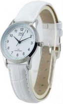 Dames horloge  met witte leren band van het merk Q&Q -C215J800Y