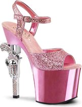 Pleaser Sandaal met enkelband, Paaldans schoenen -35 Shoes- REVOLVER-709G Paaldans schoenen Roze