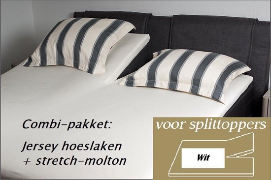 Cevilit Hoeslaken Split topper jersey hoeslaken (WIT)  + stretch-molton 180 x 200-220. Combi-voordeelpak