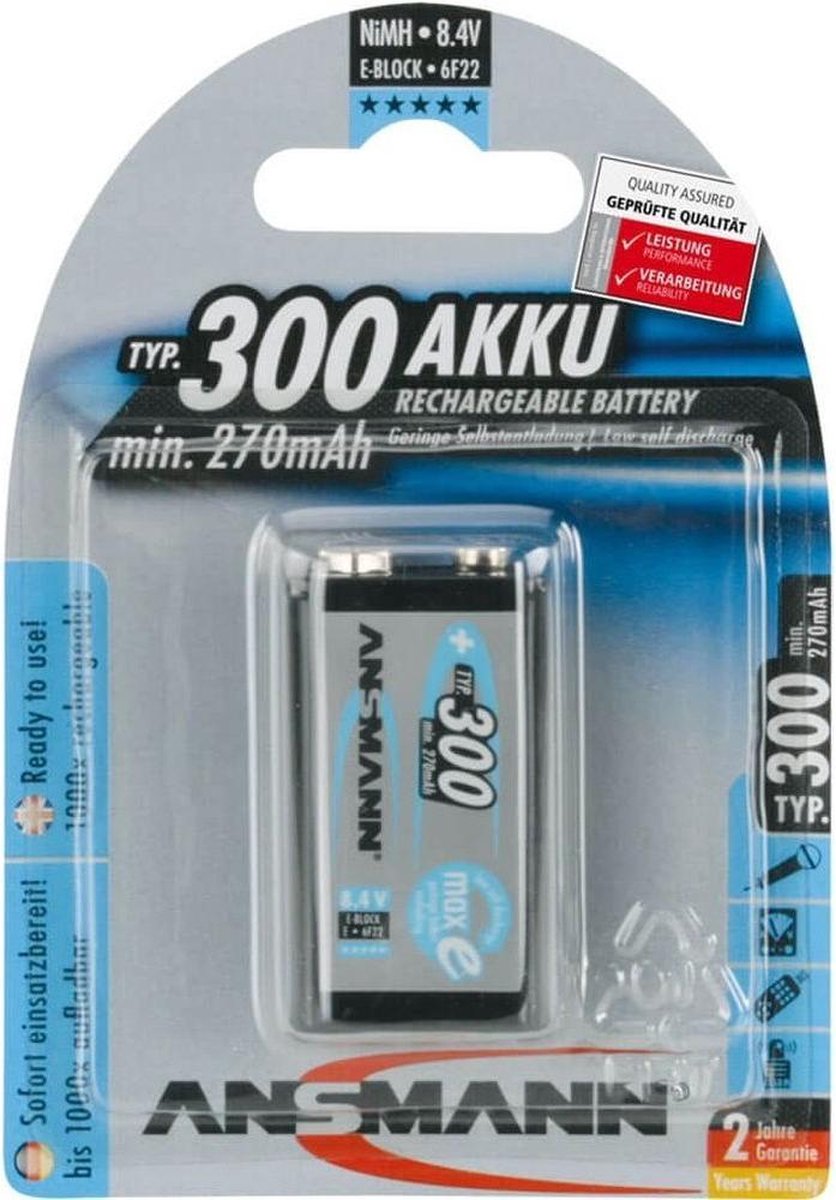 Ansmann 9V maxE Batterij - 1 stuk - 270 mAh