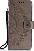 Shop4 - iPhone Xr Hoesje - Wallet Case Mandala Patroon Grijs