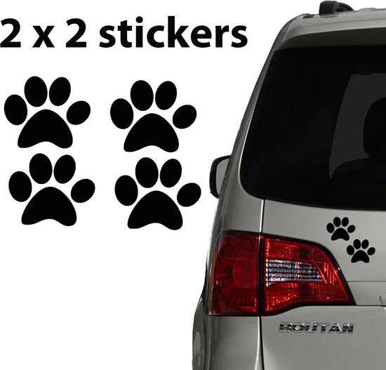 Hondenpootjes / hondenpootje – zwart – 4 stuks – 5,5 cm x 7,5 cm - autosticker