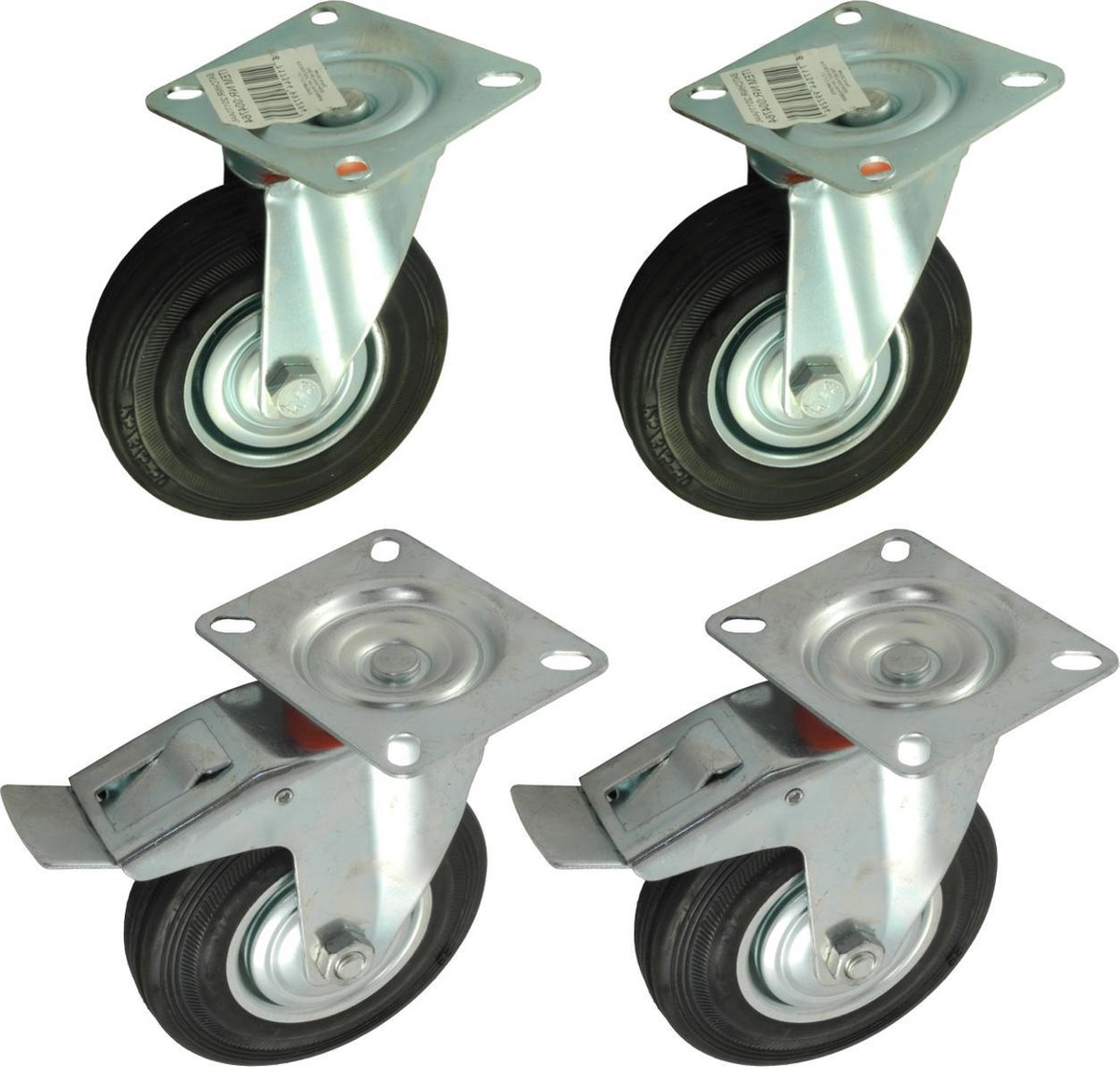 Set van 4 Zwenkwielen Transportwielen 125mm - Draagvermogen 100kg