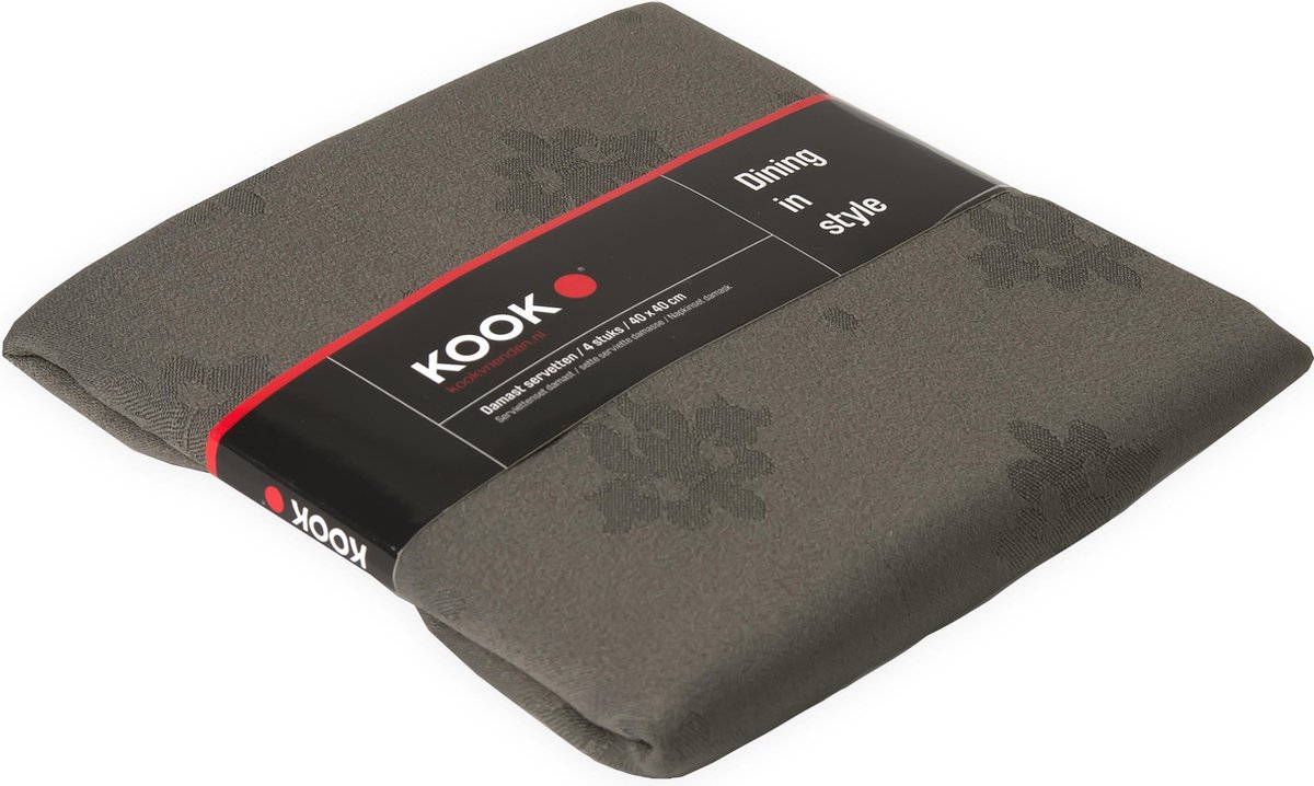 KOOK Servetset Damast Polyester - Antraciet - 4 stuks