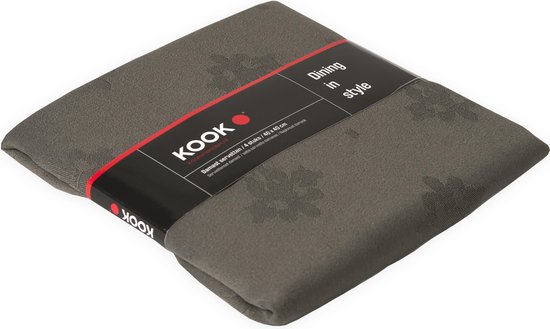KOOK Set de Serviettes Damas Polyester - Anthracite - 4 pcs