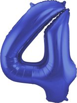 Folat - Folieballon Cijfer 4 Blauw Metallic Mat - 86 cm