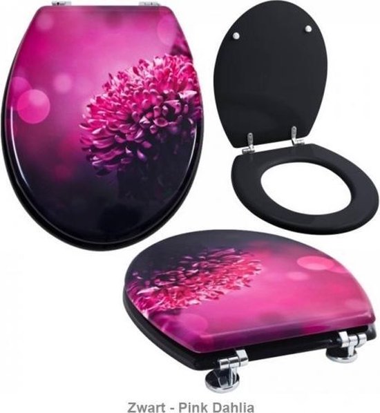 WC Bril met print, toiletbril-Zwart - pink dahlia | bol.com