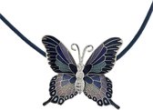 Blauwe ketting met emaille vlinder