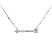 The Fashion Jewelry Collection Ketting Pijl Zirkonia 41 + 4 cm - Zilver Gerhodineerd