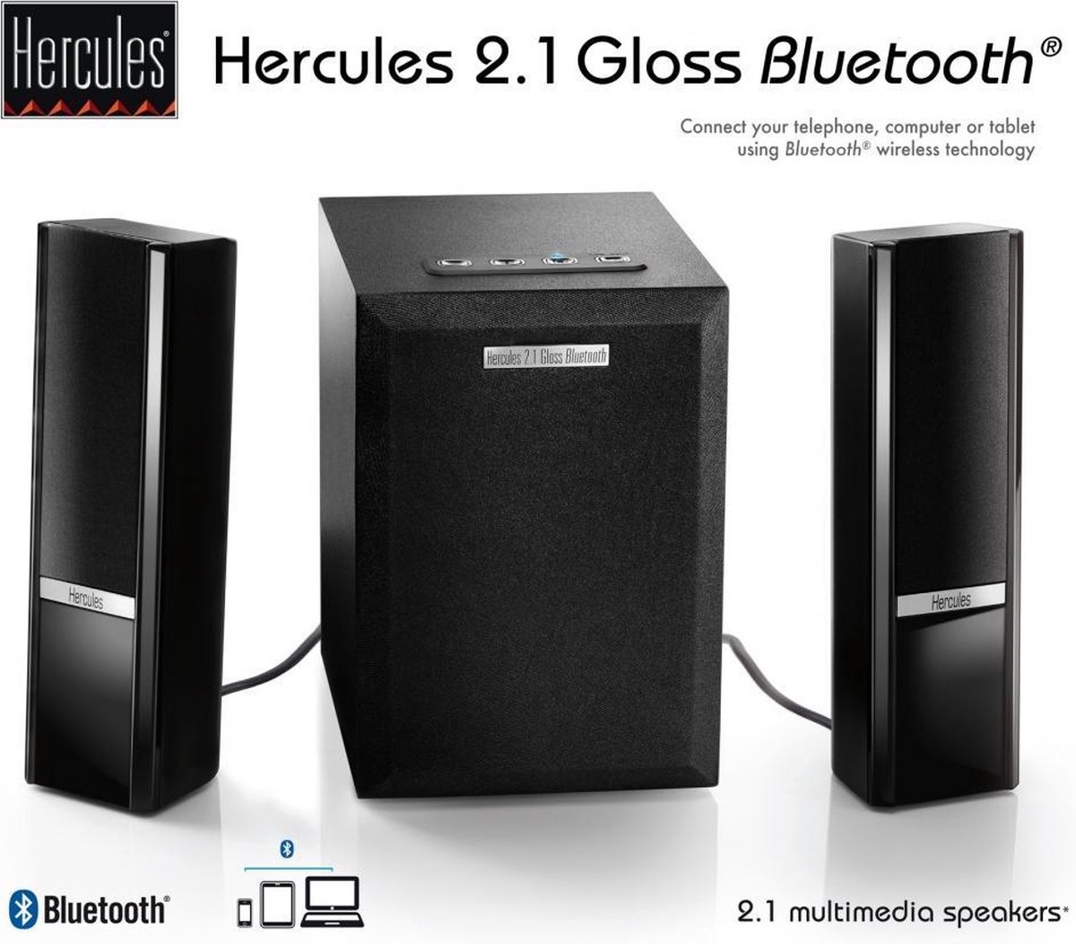Hercules 2.1 Gloss - Bluetooth Speakerset - 8 Watt - Zwart
