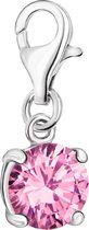 Quiges – 925 - Zilver – Charm - Bedel - Hanger - Ronde Kristal Zirkonia Roze - met – sterling - zilver - karabijnslot - geschikt - voor - Zinzi, Thomas – Sabo - Ti Sento - Bedelarm