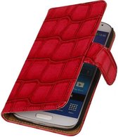 Glans Croco Bookstyle Wallet Case Hoesje voor Galaxy Core i8260 Rood