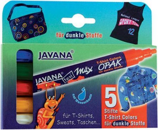 Javana Textielstiften set - Texi Max 5 kleuren markers set - Textiel stiften met 2 tot 4 mm brede lijnen