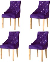 Eetkamerstoelen massief eikenhout en fluweel paars 4 st