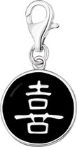 Quiges – 925 - Zilver – Charm - Bedel - Hanger - Chinese Happiness Symbool - met – sterling - zilver - karabijnslot - geschikt - voor - Zinzi, Thomas – Sabo - Ti Sento - Bedelarmband HC271