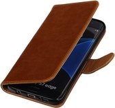 Bruin Pull-Up PU booktype wallet cover hoesje voor Samsung Galaxy S7 Edge