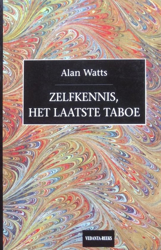 Boek met marmeren kaft in bruin, rood en blauw. Titel: Zelfkennis, het laatste taboe.