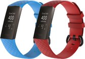 KELERINO. Siliconen bandje voor Fitbit Charge 3 / Charge 4 - Licht Blauw & Rood - Small
