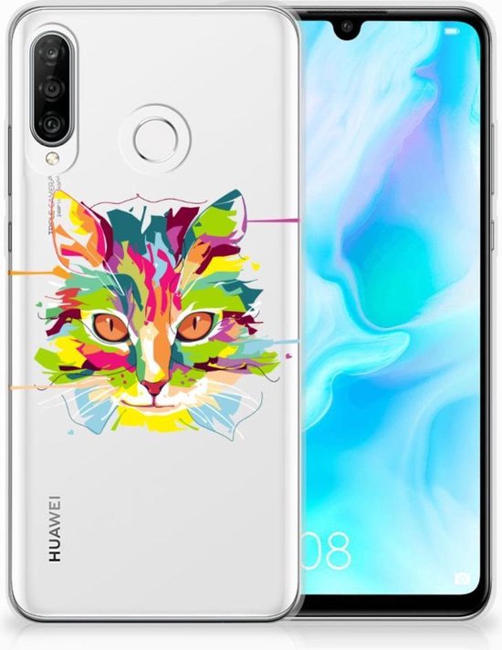 Coque pour Huawei P30 Lite Housse en Cuir Etui de Protection Couleur Cat