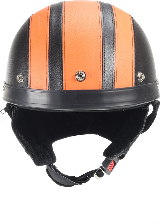 Vintage zwart - oranje leren pothelm | bol.com