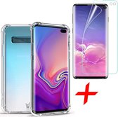 Hoesje geschikt voor Samsung Galaxy S10 Plus - Anti Shock Proof Siliconen Back Cover Case Hoes Transparant - PET Folie Screenprotector