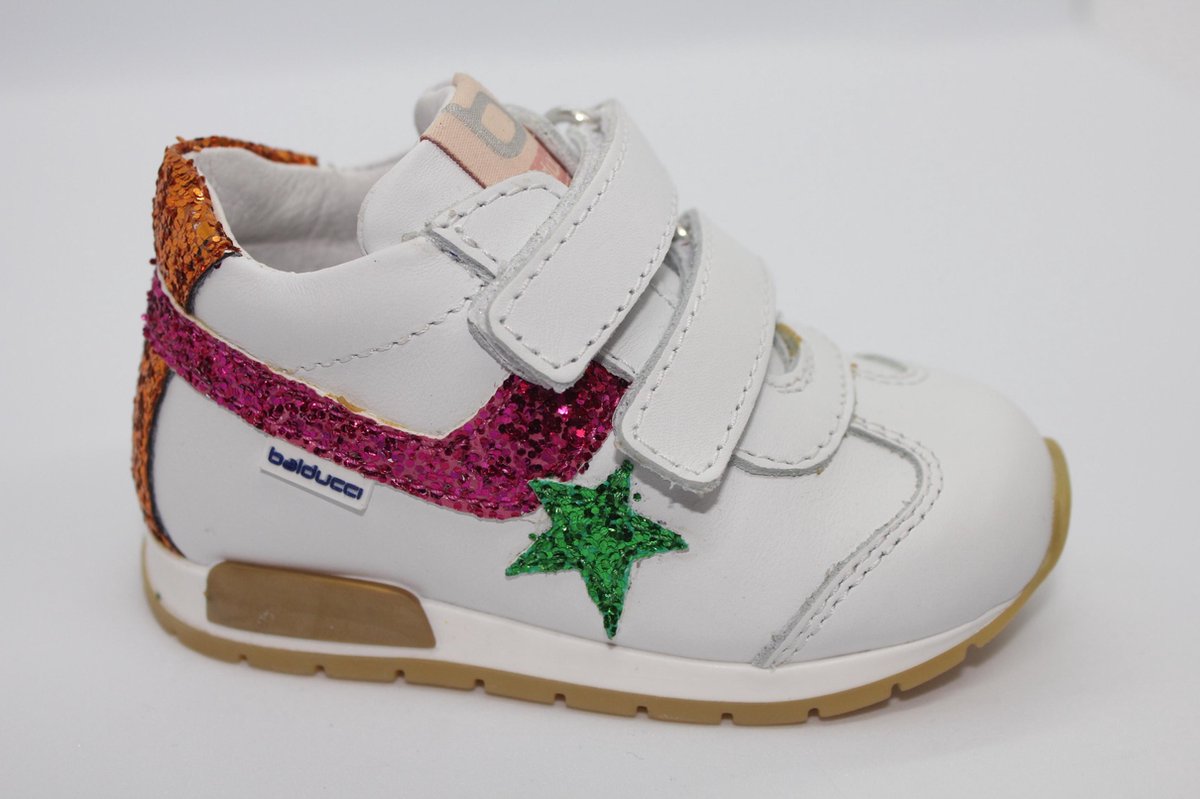 Balducci baby sneaker klittenband wit kleurige glitters leer