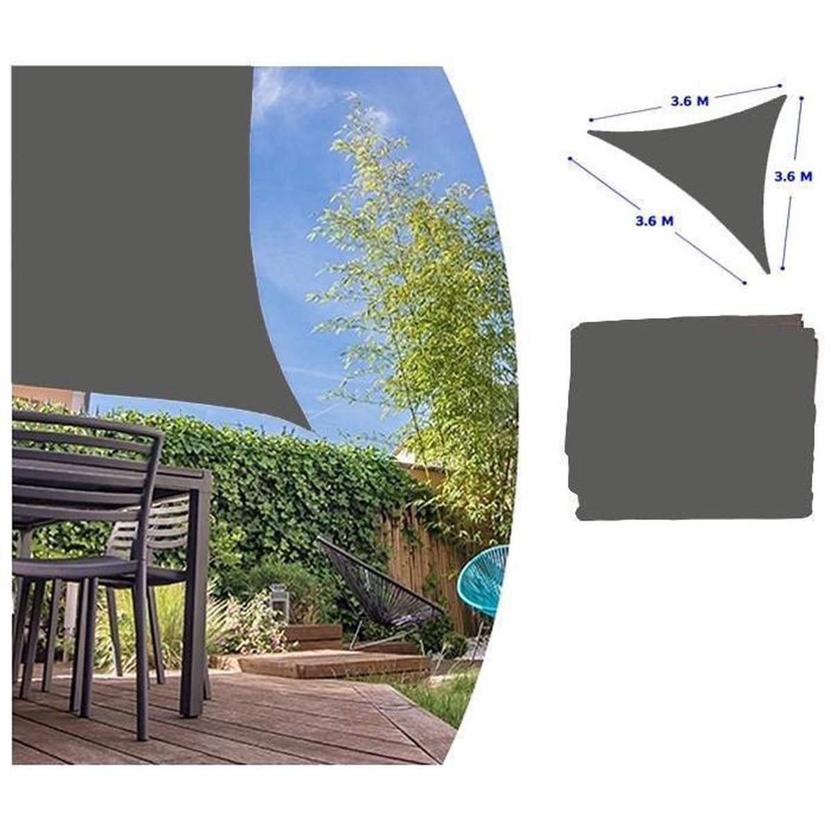 Luxe schaduwdoek - antraciet - 3,6m x 3,6m x 3,6m