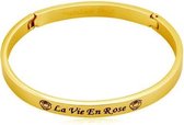 BY-ST6 Bangle Armband met tekst "La Vie En Rose" kleur Goud 6mm!