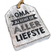 BonTon - Houten Tekstplank / Tekstbord - 9 cm "Oma jij bent de allerliefste" - Kleur Antique White