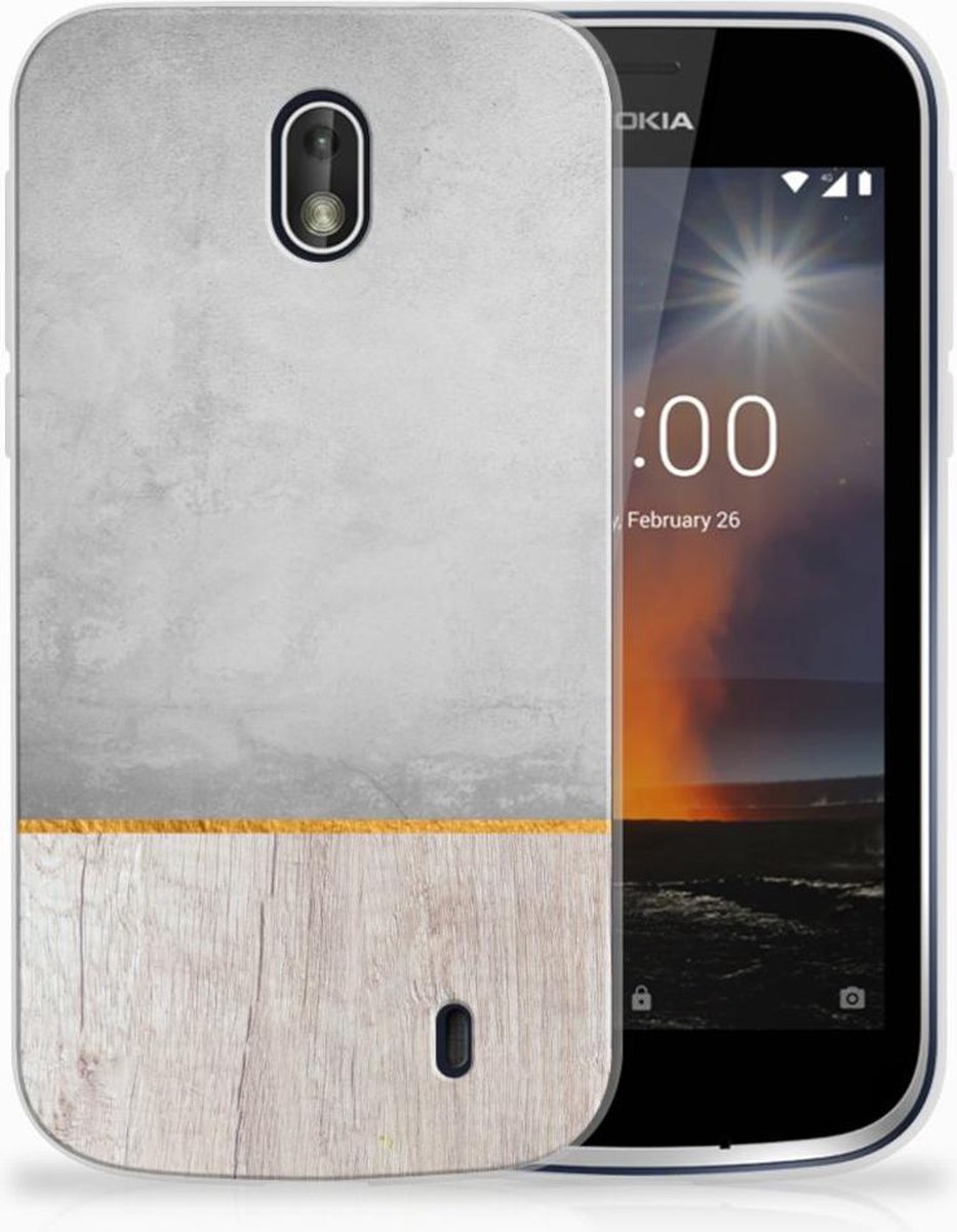 Nokia 1 Bumper Hoesje Wood Concrete