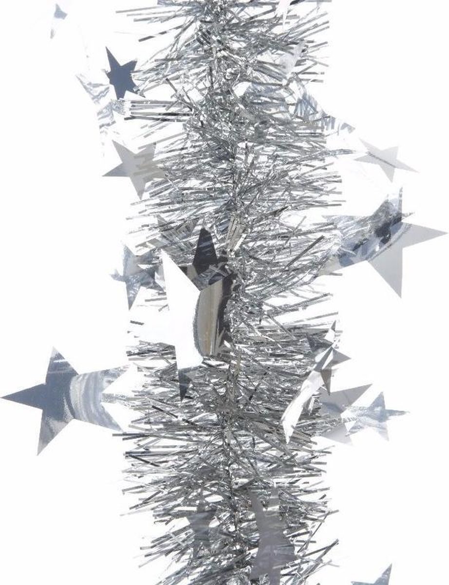 Zilveren kerstboom folie slinger met sterren 270 cm