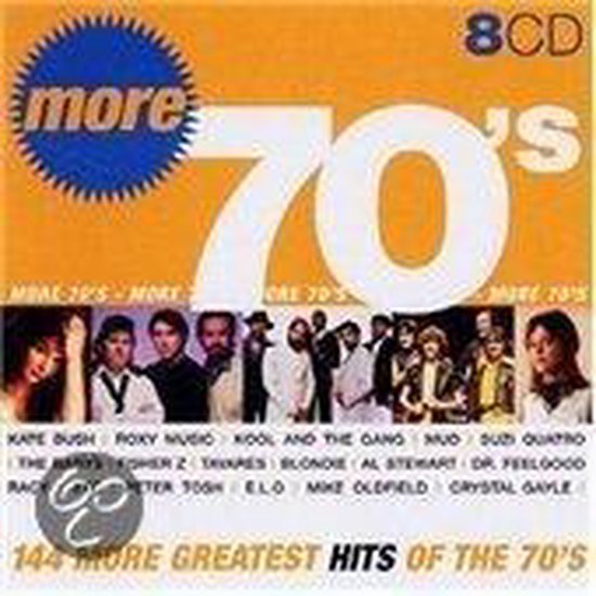 8CD hoes More 70's met foto's van artiesten en tekst 'More 70's 144 More Greatest Hits of the 70's'.
