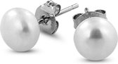Silventi 921144176 Zilveren oorstekers - zoetwater parel 7 mm - zilverkleurig / wit