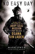 Boekcover met een soldaat en de tekst "NO EASY DAY" en "NAVY SEAL MISSION THAT KILLED OSAMA BIN LADEN".
