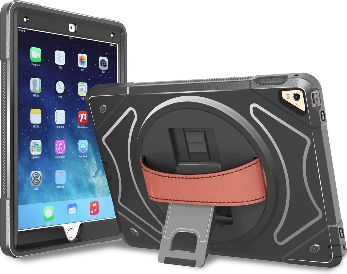 360 graden draaibare, rugged case geschikt voor iPad 9.7 (2017 & 2018) zonder screenprotector, zeer geschikt voor Horeca, Retail en School