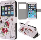 PU Leren Wallet Kijkvenster iPhone 6(s) - Rode Bloemen