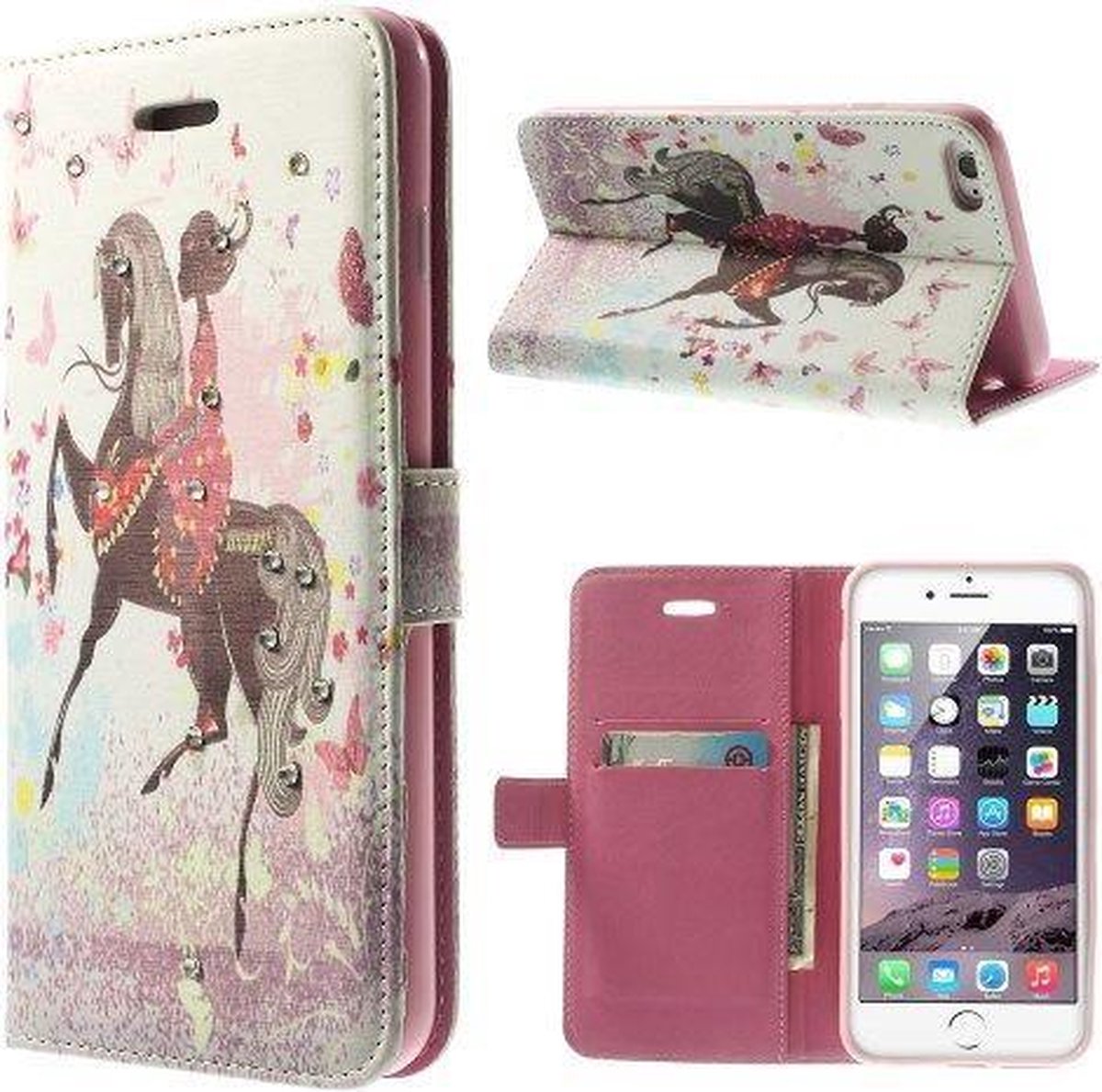 PU Leren Vrouw Rhinestone Wallet iPhone 6(s) plus - Paardrijden