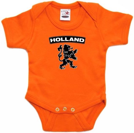 Kaal bemanning Intensief Oranje rompertje Holland met zwarte leeuw baby - oranje babykleding 92 |  bol.com