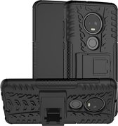 Rugged Kickstand Back Cover - Geschikt voor Motorola Moto G7 / G7 Plus Hoesje - Zwart